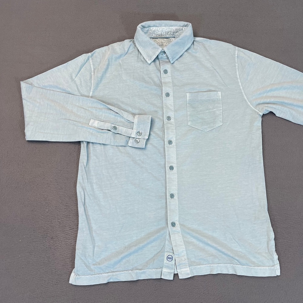 Reworn Mens Small Light Blue Cotton Long Sleeve Button Down Shirt Pocket Top